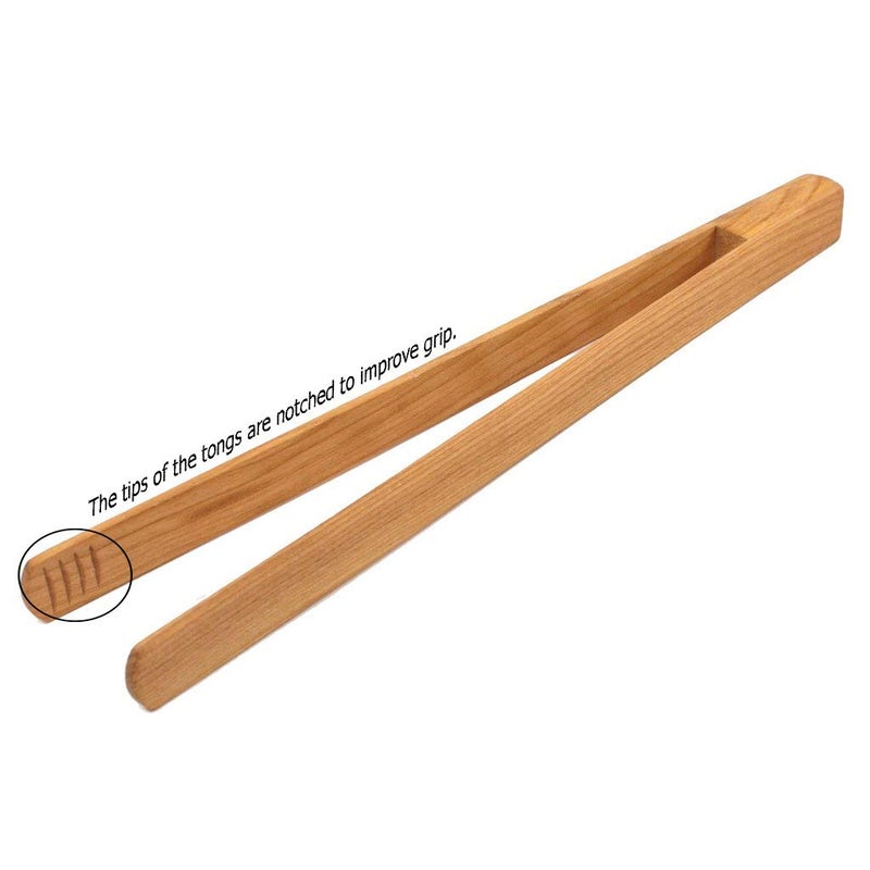 BICB Premium Cherry Wood Toaster Tongs â€“ 12-Inch Easy-Grip, Heat-Resistant Wooden Tongs for Toast, Salad, Meat, Vegetables & Grilling - Image 2